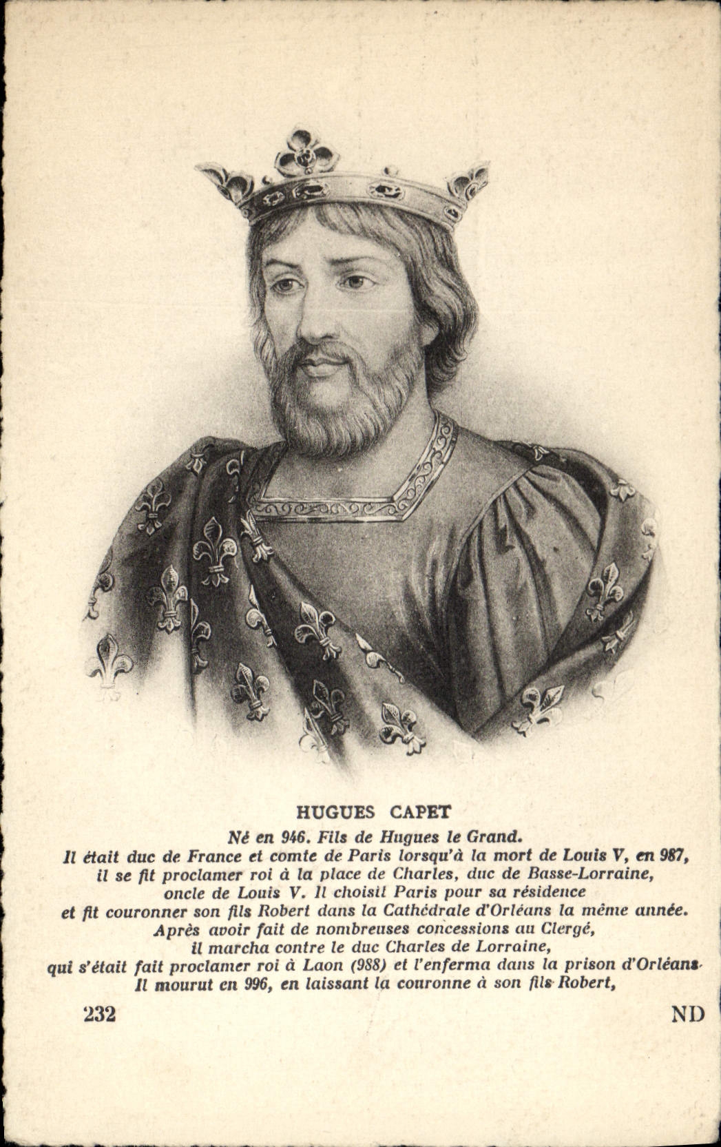 Hugues Capet — roi de France — éditeur CPAPHIL, n° 232