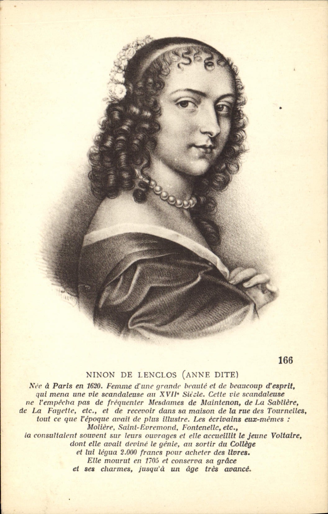 Ninon de Lenclos (Anne Dite) — portrait gravé — Collection d'Art & d'Histoire, 2 rue Ménapas, Paris