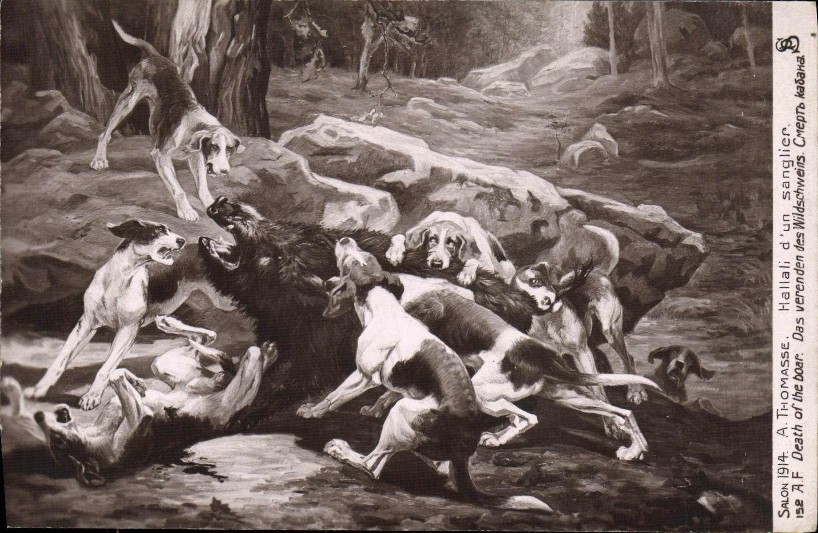 Chasse au loup — scène de mort — A. Thomasse, Salon 1914, n°152