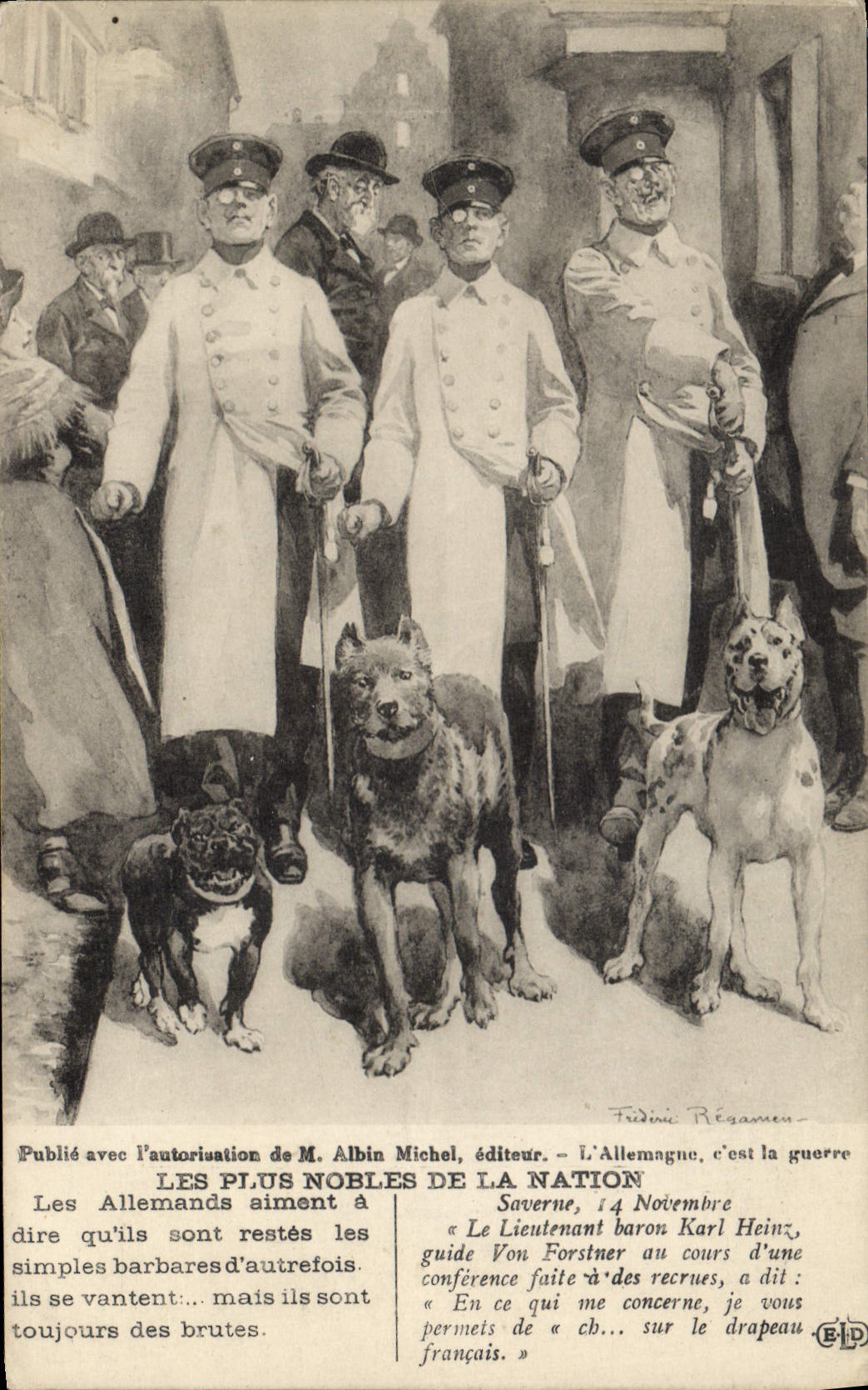 Les Plus Nobles de la Nation — caricature de soldats allemands avec chiens — éditeur Albin Michel, n° de série non visible