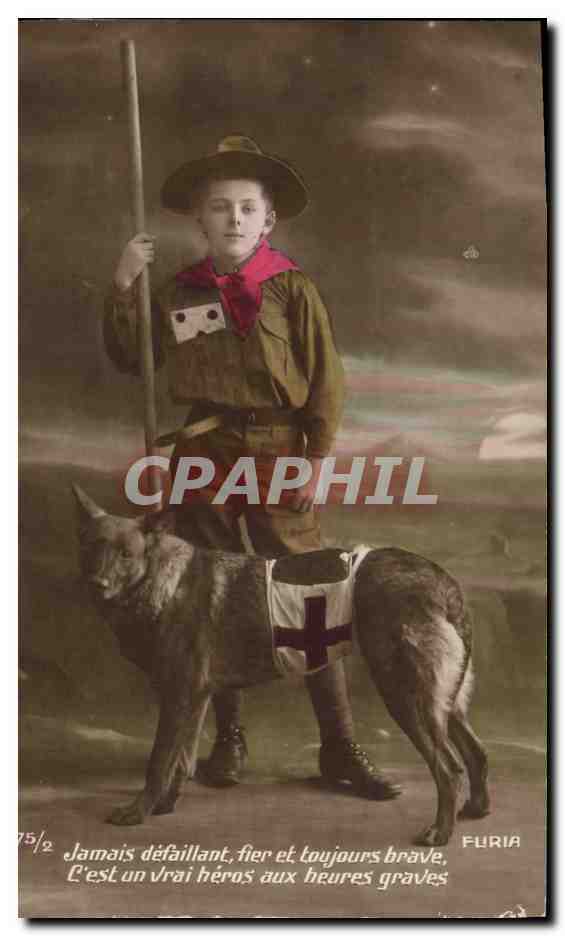 CPA Militaria Sante Enfant Chien Croix Rouge Scout