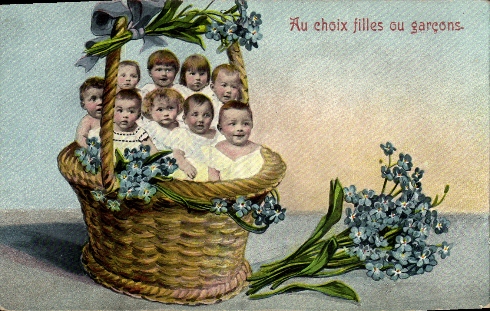 Bébés dans un panier — Au choix filles ou garçons — Th. E. L. Theochrom-Serie 1067