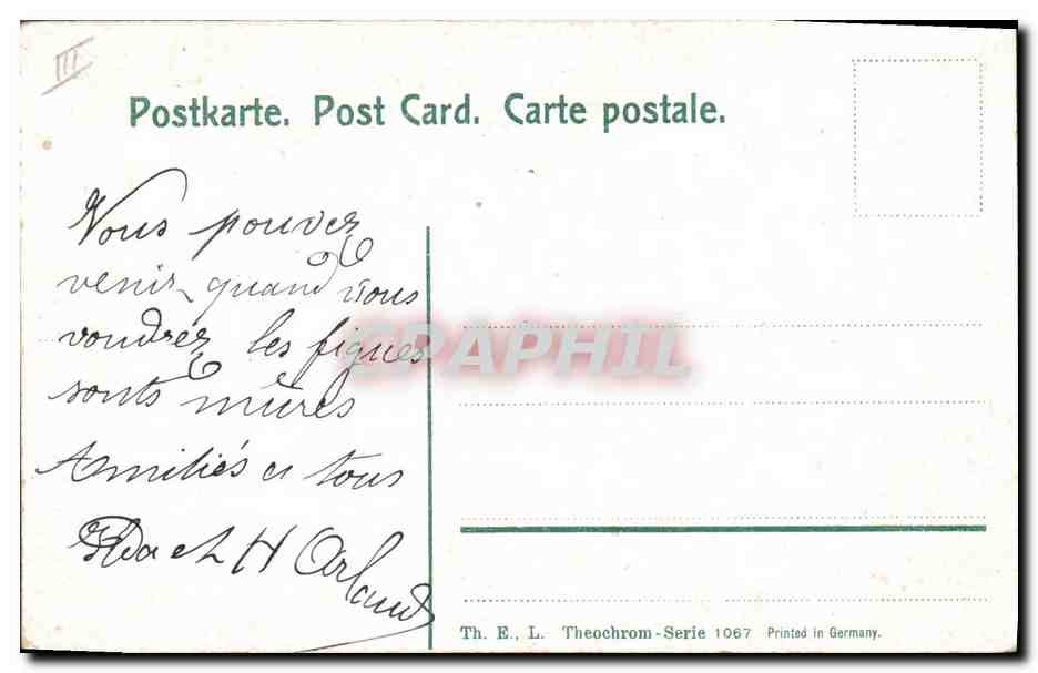 Bébés dans un panier — Au choix filles ou garçons — Th. E. L. Theochrom-Serie 1067 — Rückseite