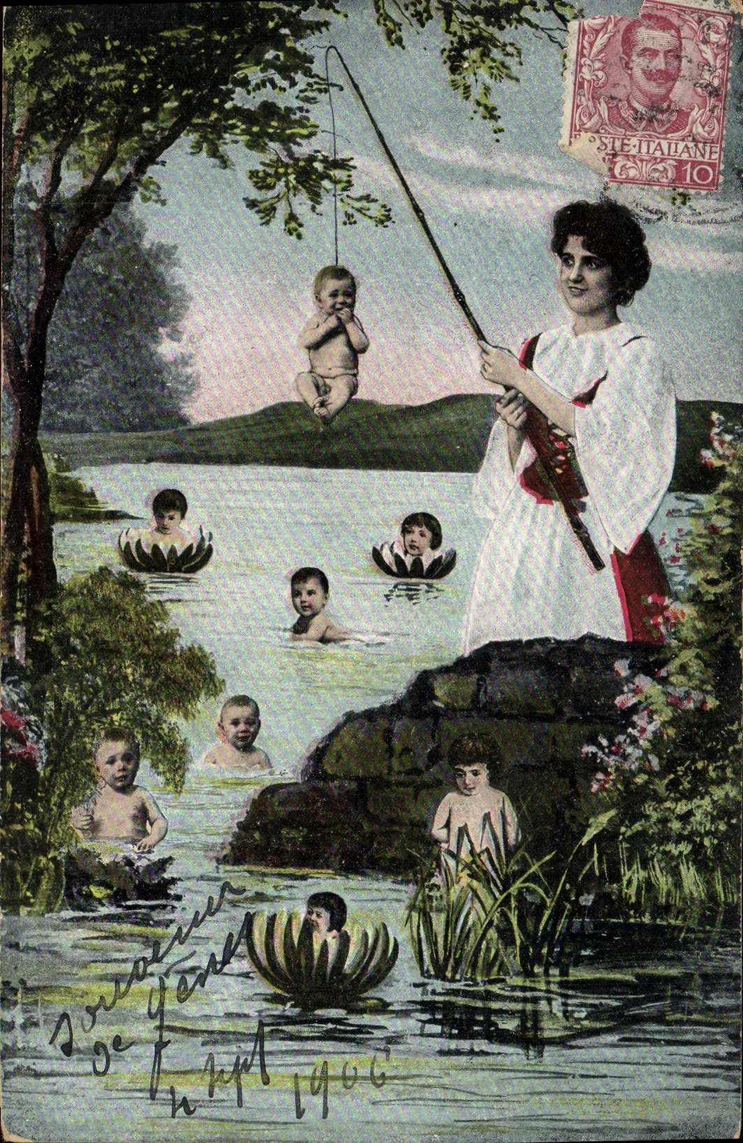 CPA Fantaisie Enfant Bebe Femme Peche