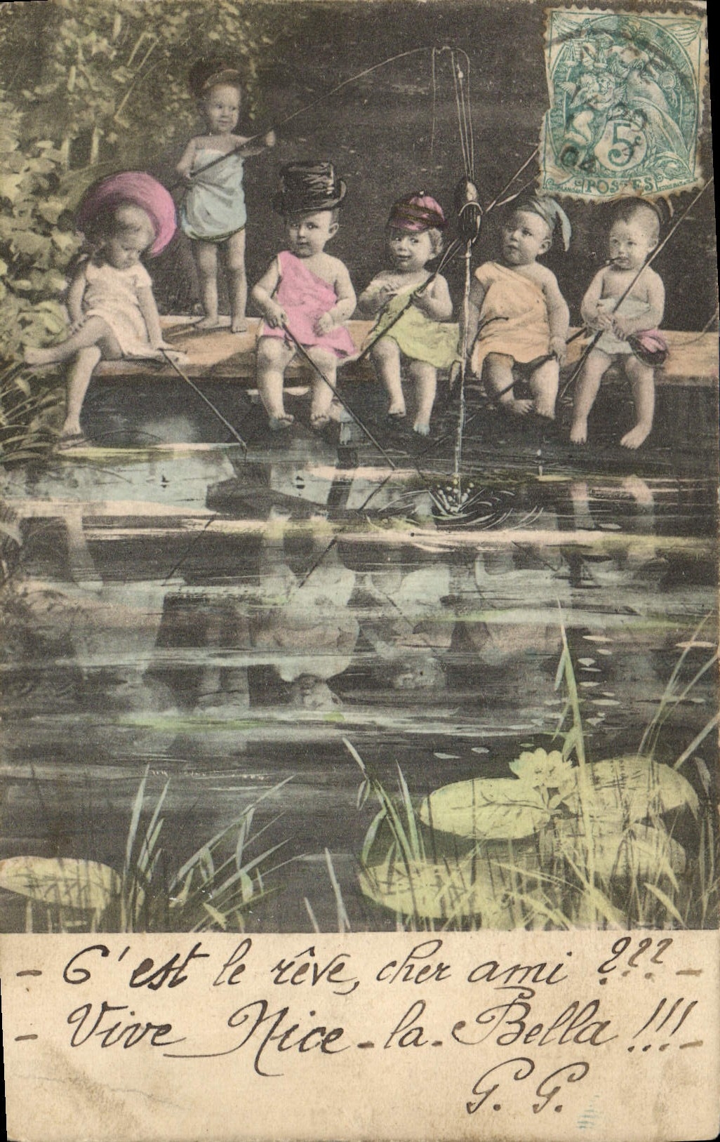 Enfants pêchant — scène de jardin — éditeur inconnu, série 4191