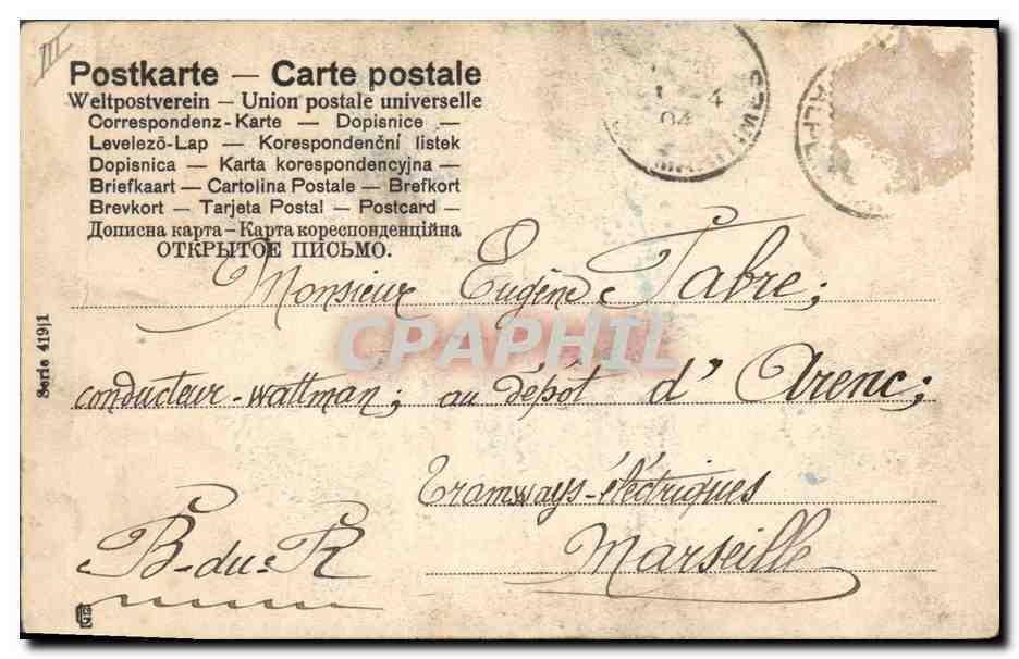 Enfants pêchant — scène de jardin — éditeur inconnu, série 4191 — Rückseite