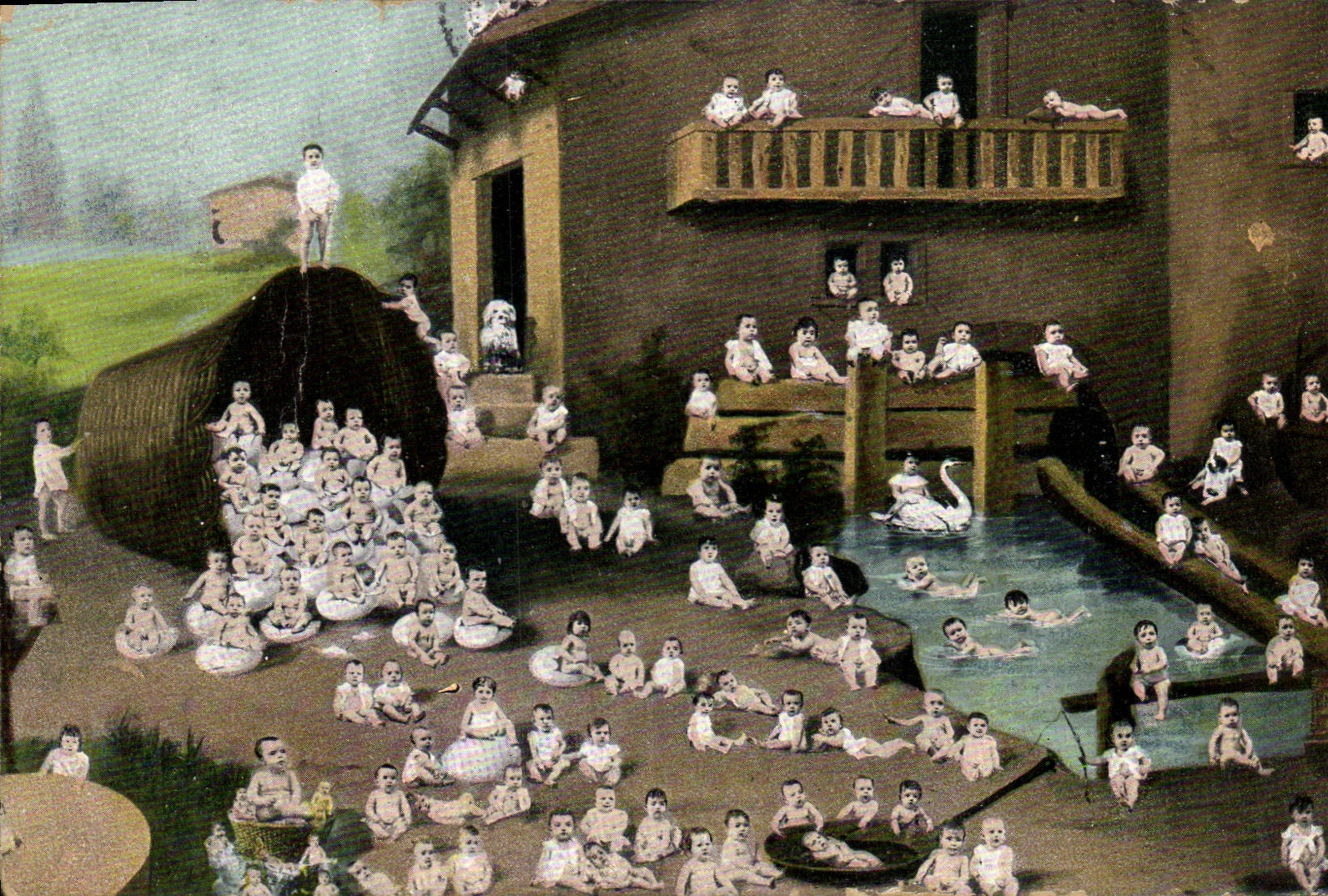 CPA Fantaisie Enfant Bebe Cygne
