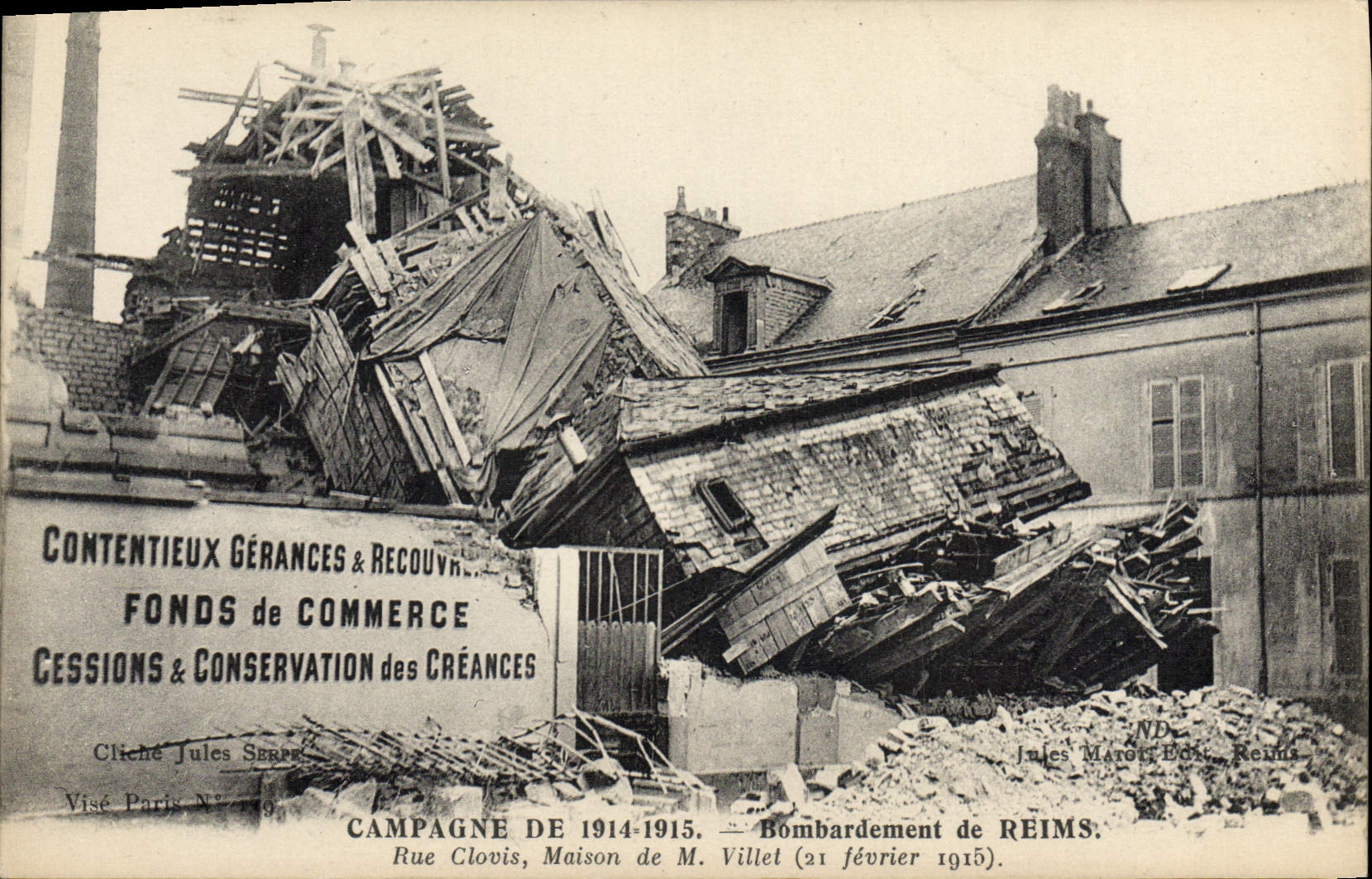 CPA Bombardement de Reims Rue Clovis Maison de M Villet Notaire
