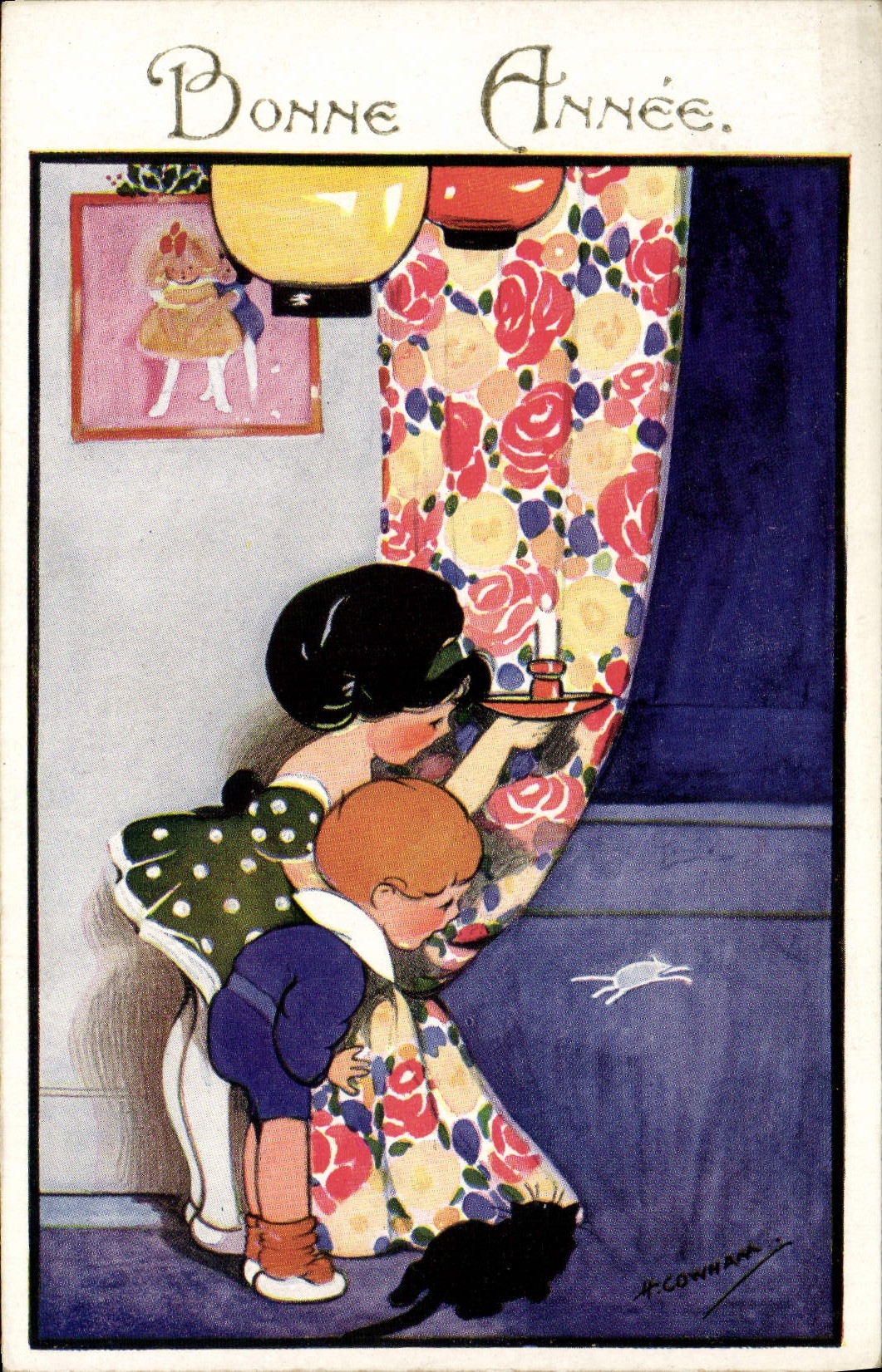 CPA Fantaisie Illustrateur Enfants Bonne annee Chat