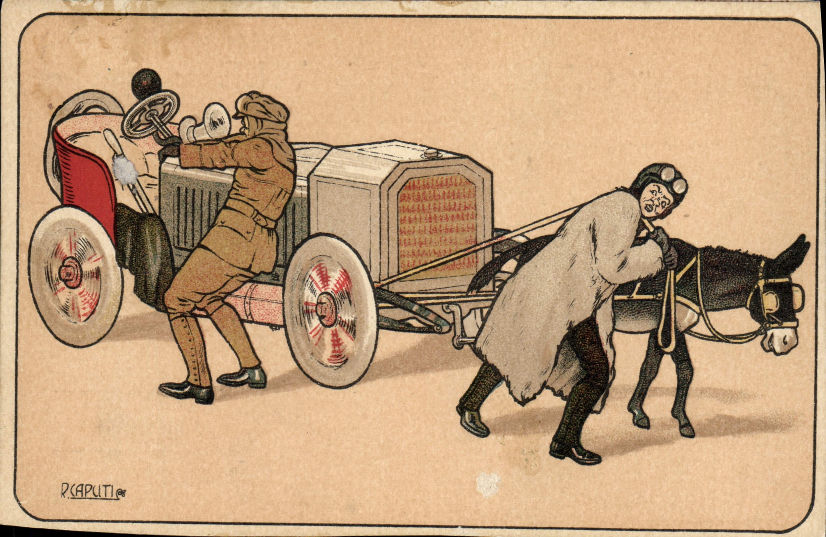 CPA Fantaisie Illustrateur Caputi Automobile ane
