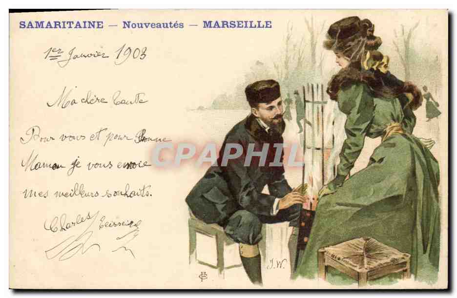 CPA Fantaisie Illustrateur Samaritaine Marseille Femme
