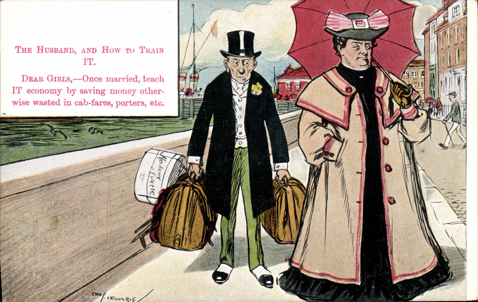 CPA Fantaisie Illustrateur Femme The husband and how to train it