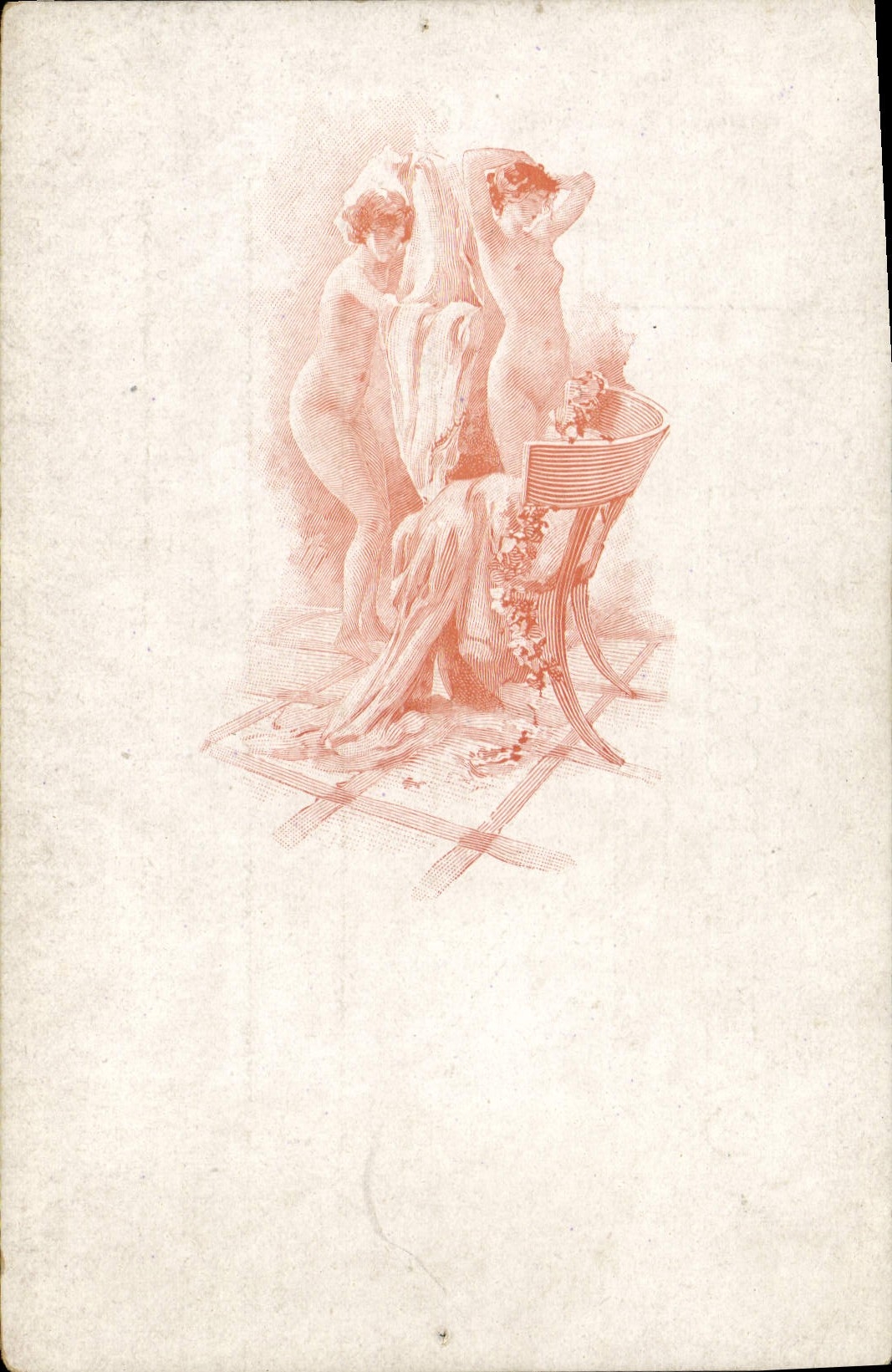 Due donne nude — scena di bagno — cartolina postale anonima