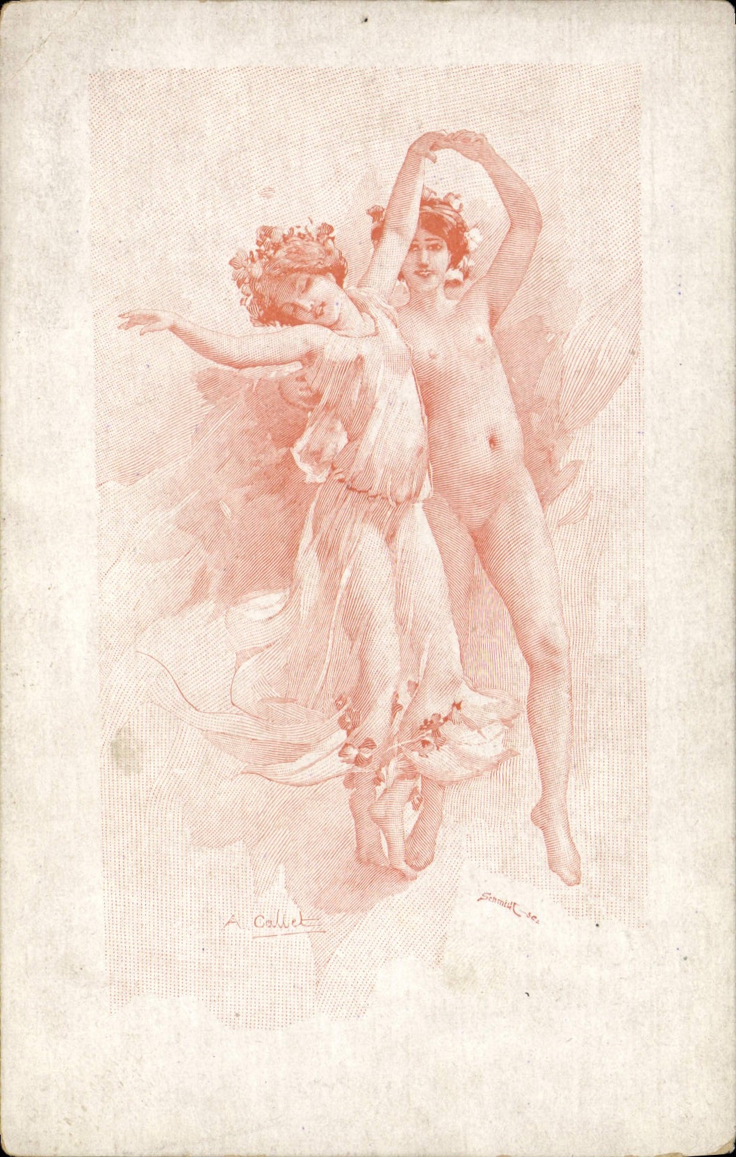 Deux nymphes en danse — gravure en rouge — A. Calliet, éditeur C. 20