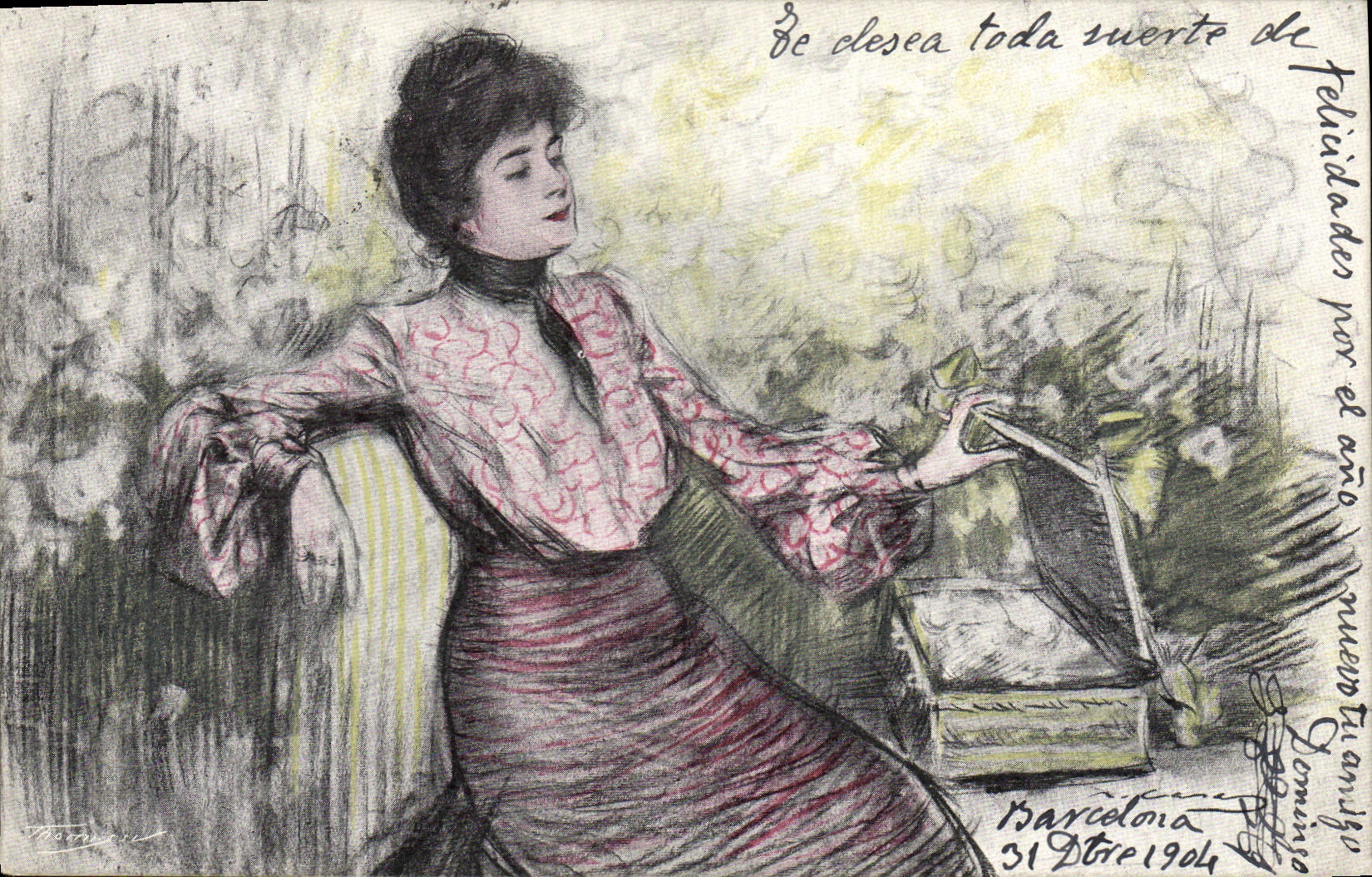 CPA Fantaisie Illustrateur Femme Barcelona 