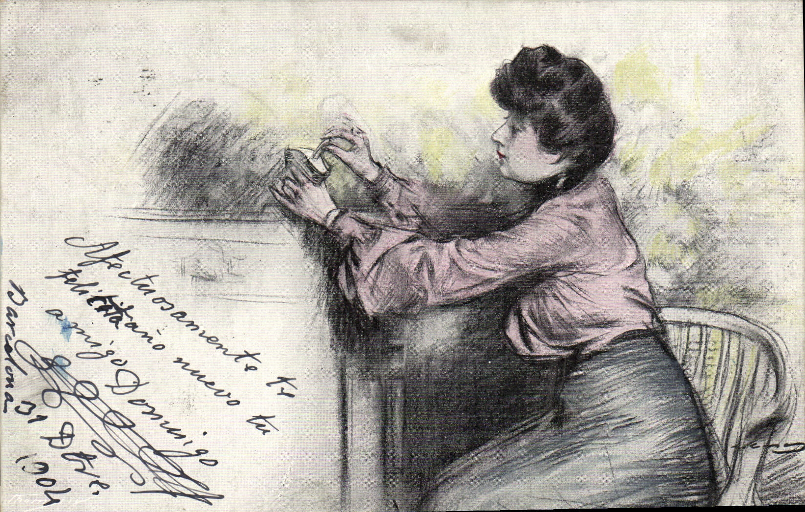 CPA Fantaisie Illustrateur Femme Barcelona