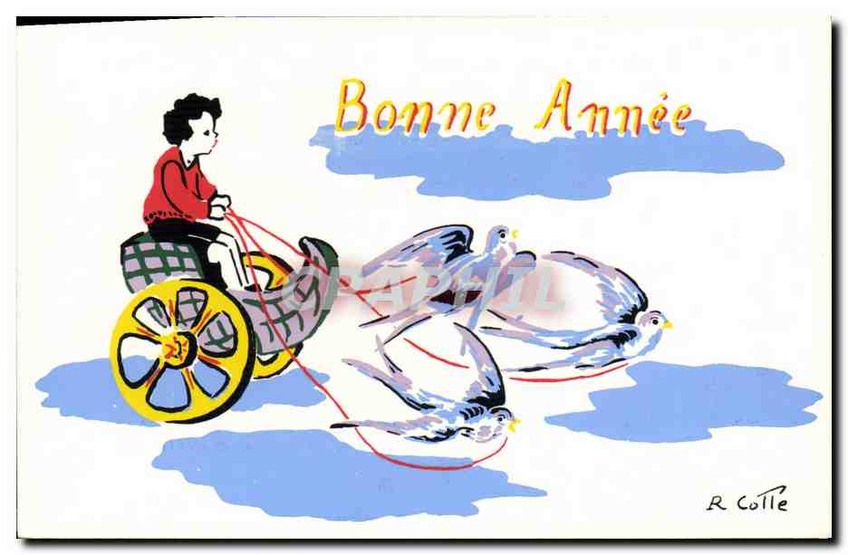 CPA Fantaisie Illustrateur Bonne annee Traineau