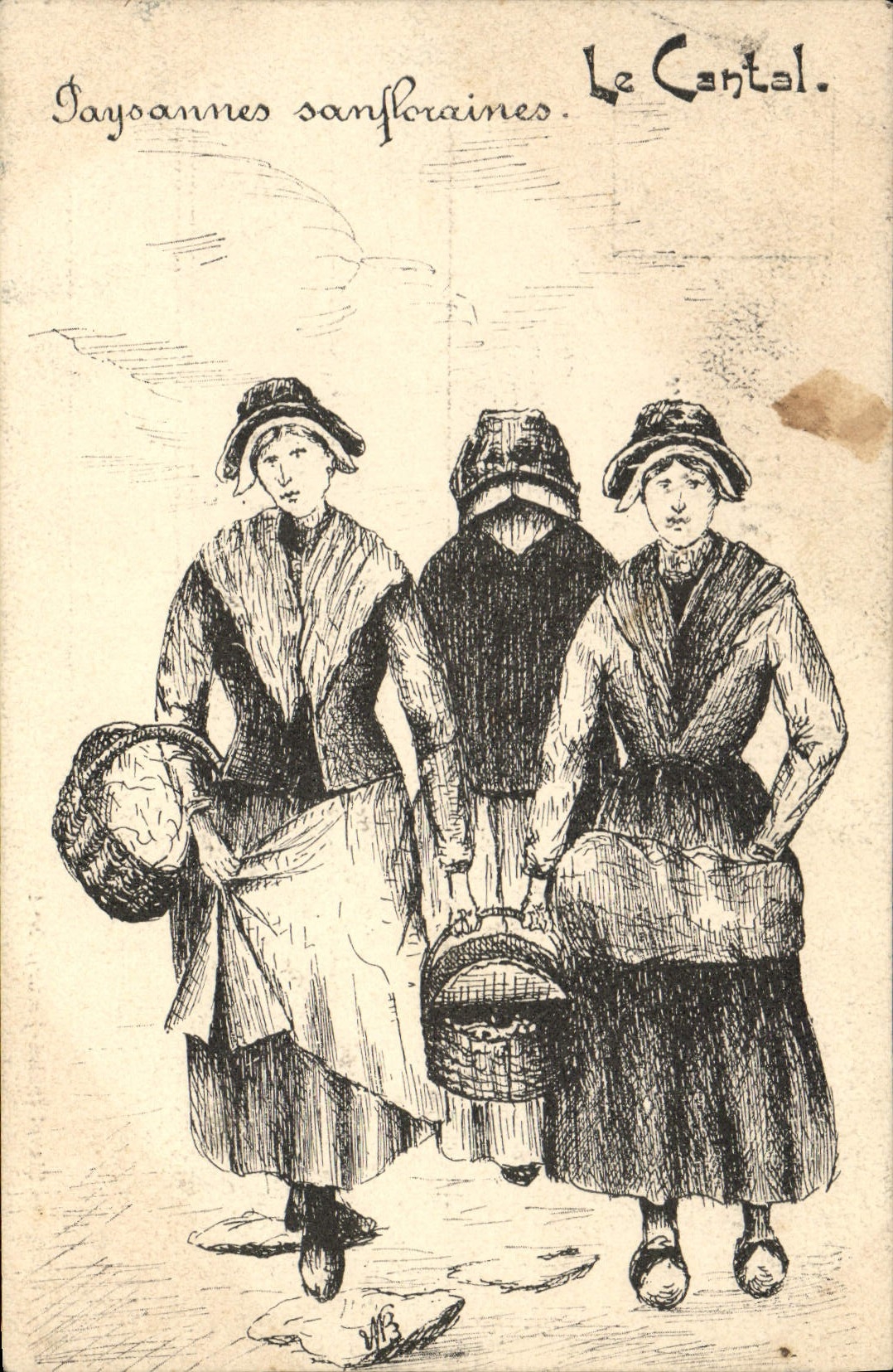 CPA Folklore Auvergne Paysannes sanfloraines Le Cantal