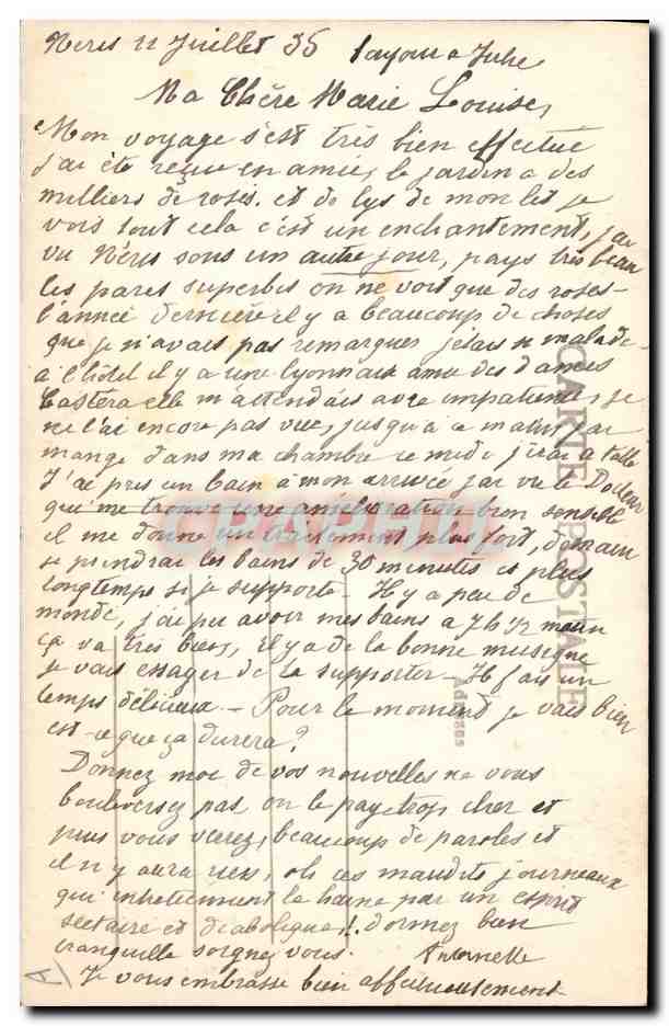 CPA Folklore Auvergne Neris les Bains Scene locale Porteuse de lait Bourbonnaise — Verso