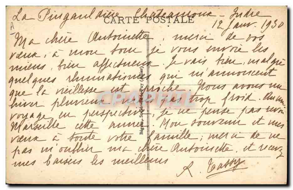 CPA Folklore Auvergne Fileuse au rouet — Verso