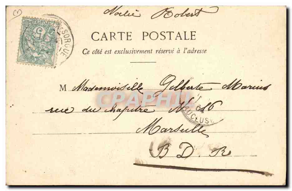 Jeune Fille sentimentale — échange de cartes postales — Paris — Verso