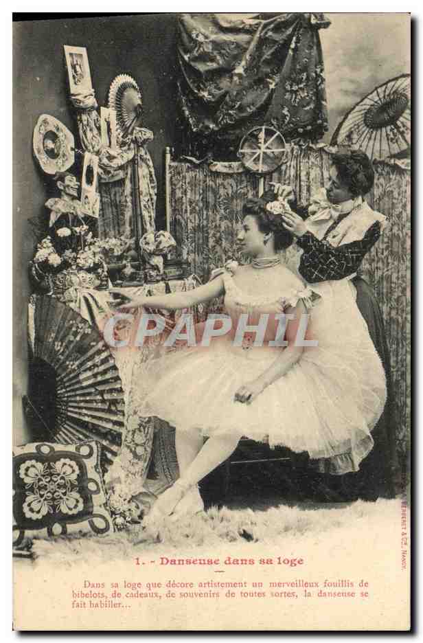 Danseuse dans sa loge — scène de préparation — éditeur Havas, n°1
