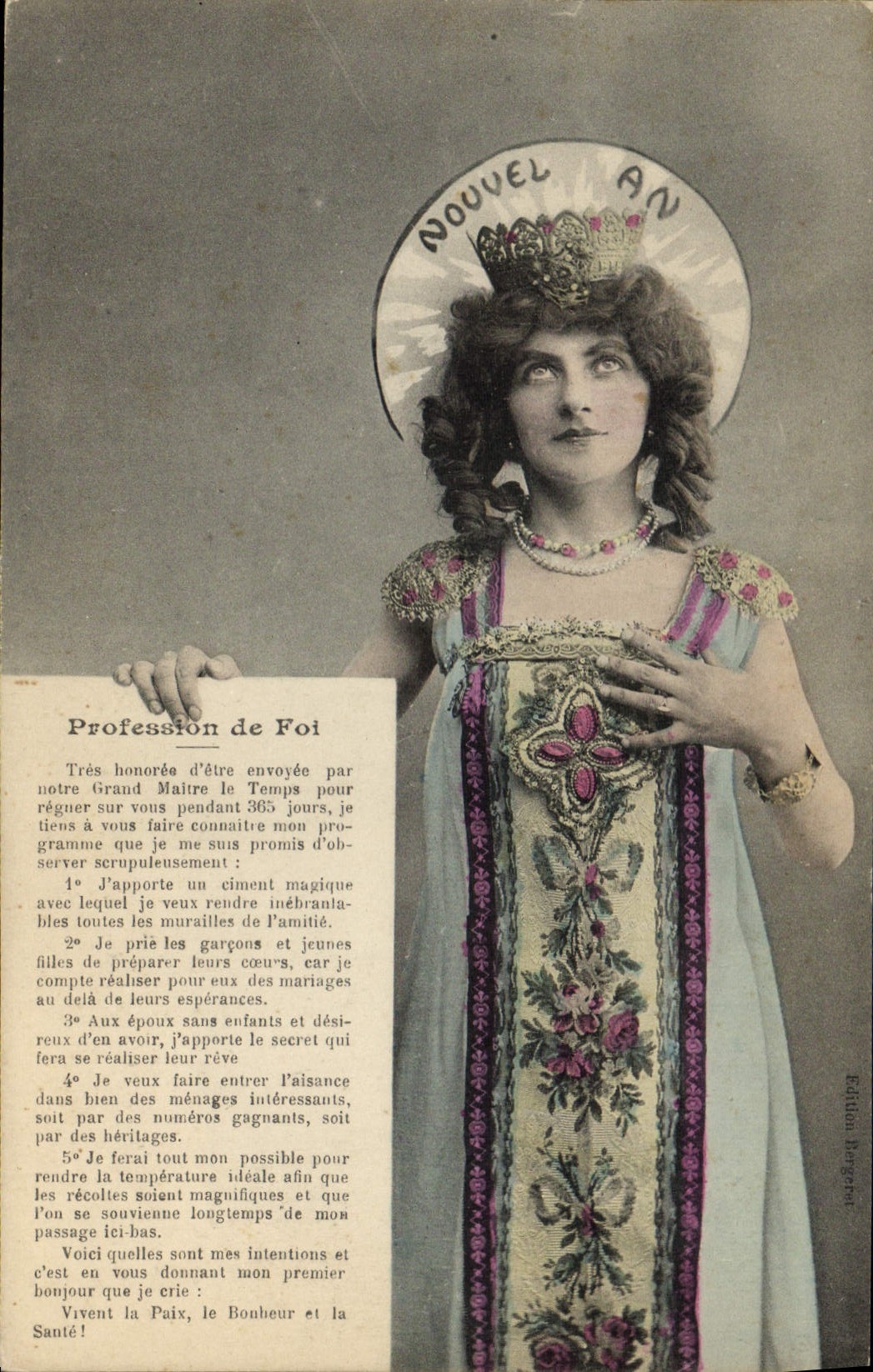 Nouvel An — Femme en couronne et robe ornée — Édition Léger