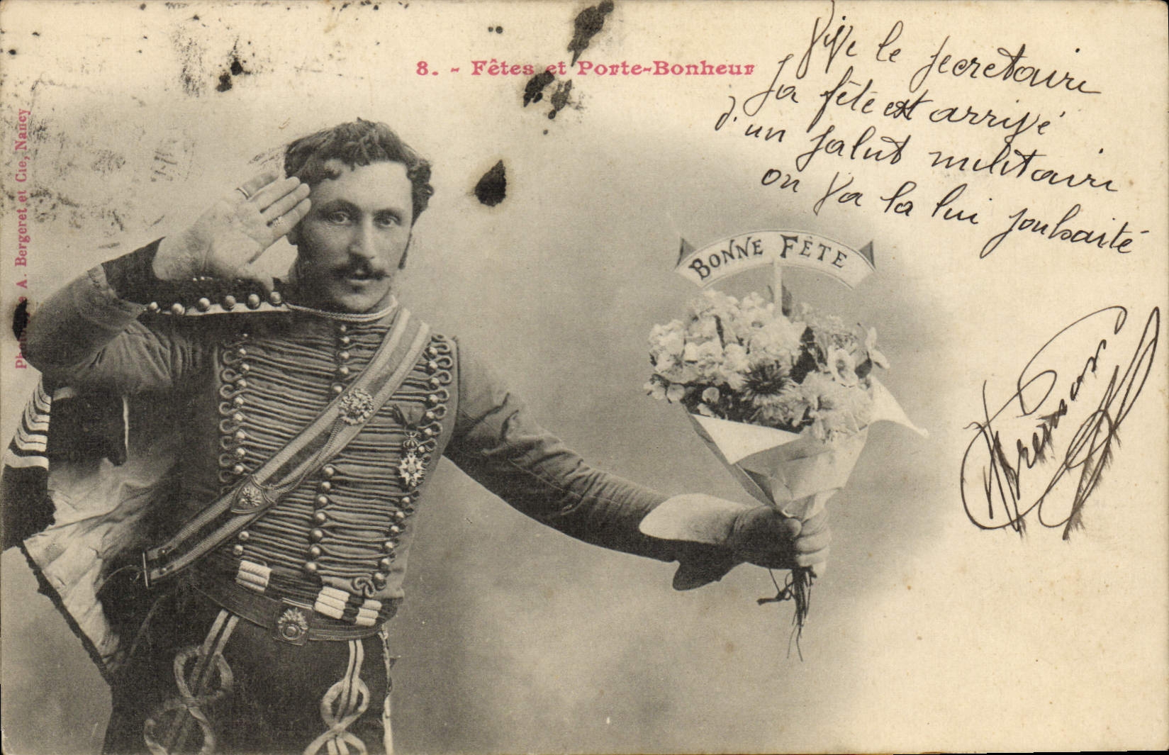 Soldat militaire — Fêtes et Porte-Bonheur — Photographe A. Bergeret et Cie, Nancy