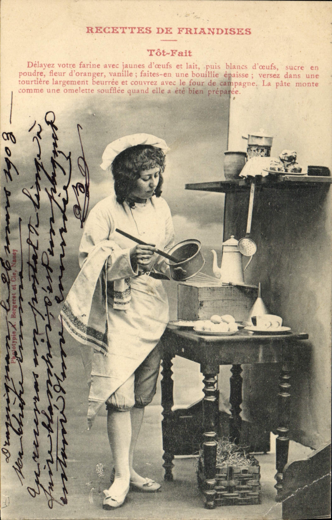 Femme cuisinière — Recettes de friandises — Phototypie Beyeret & Cie, Nîmes