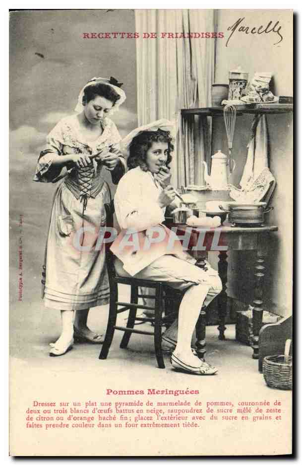 Twee jonge vrouwen in de keuken — Recepten voor snoepjes — Fototypie A. Reygaut & Cie, n° 347