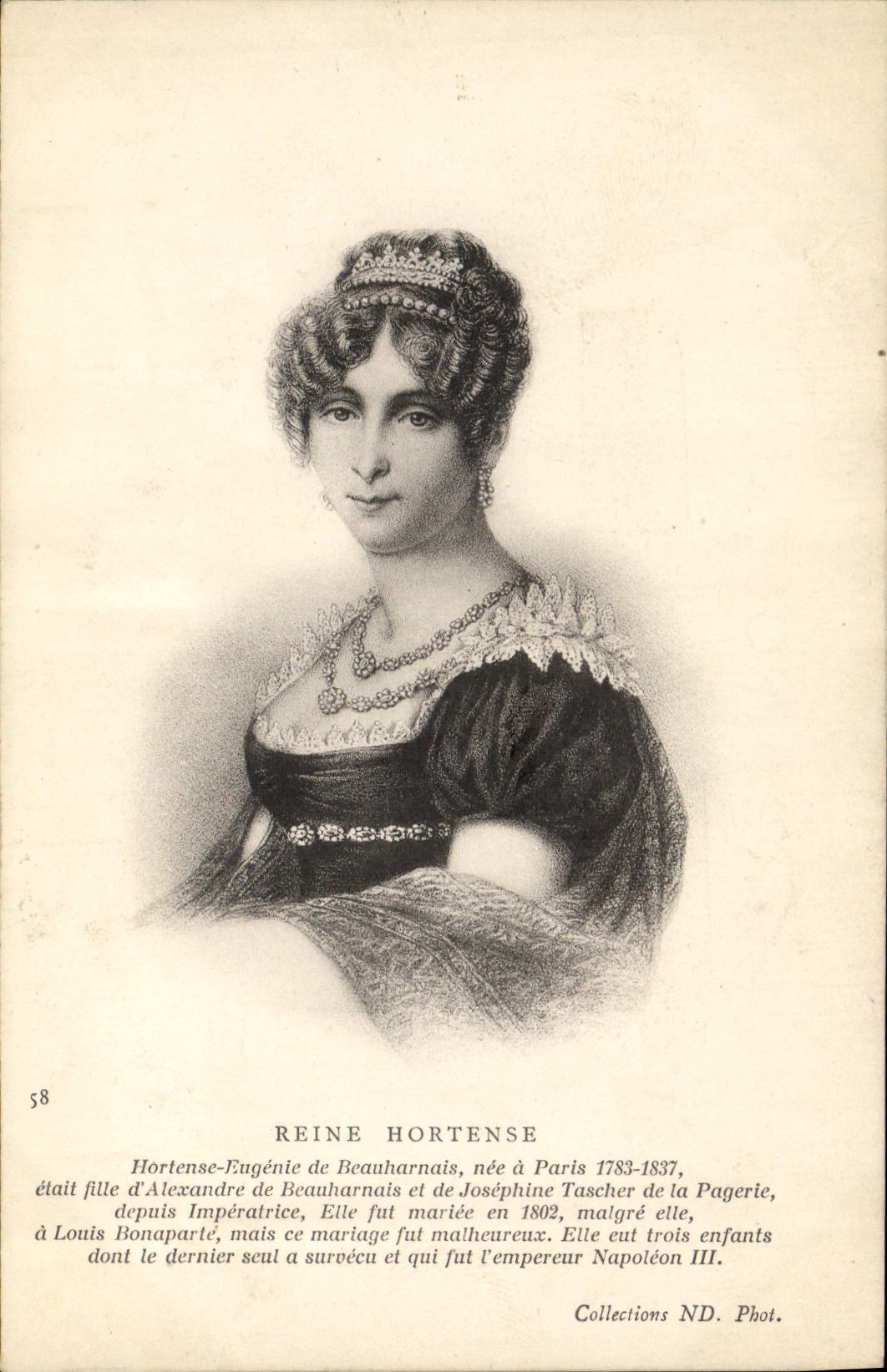 Reine Hortense — portrait gravé — Collections ND. Phot. n°58