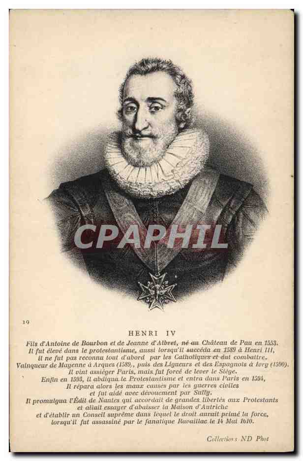 Henri IV — portrait gravé avec légende biographique — Établissements Photographiques de Neurdein Frères, Paris