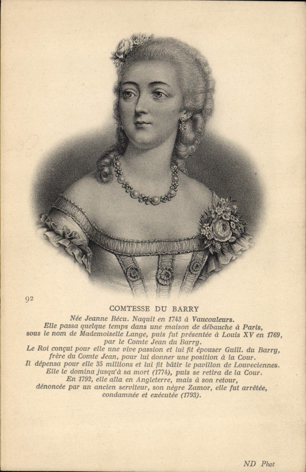 Comtesse du Barry — Portrait gravé — ND Phot, n°92