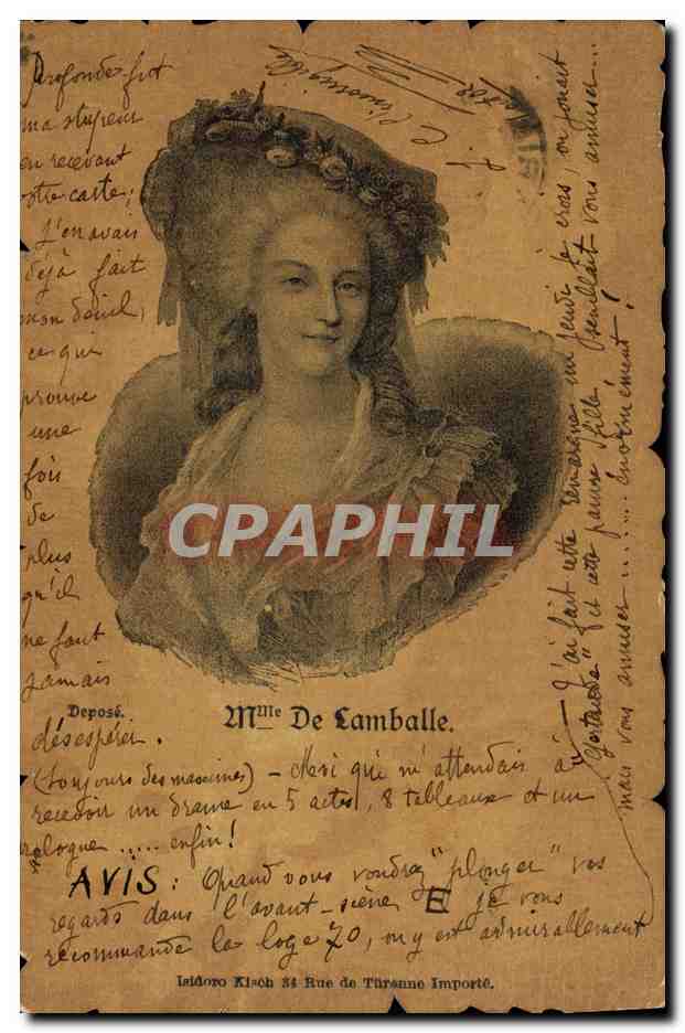 Mme de Lamballe — Portrait — Laido Kisch, 34 Rue de Thirienne, Importé - Anverso