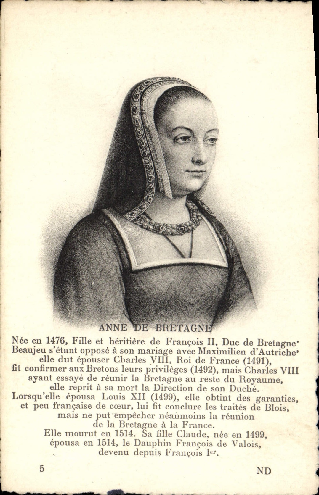 Anne de Bretagne — Histoire et portrait — CPAPHIL, Paris, n°5