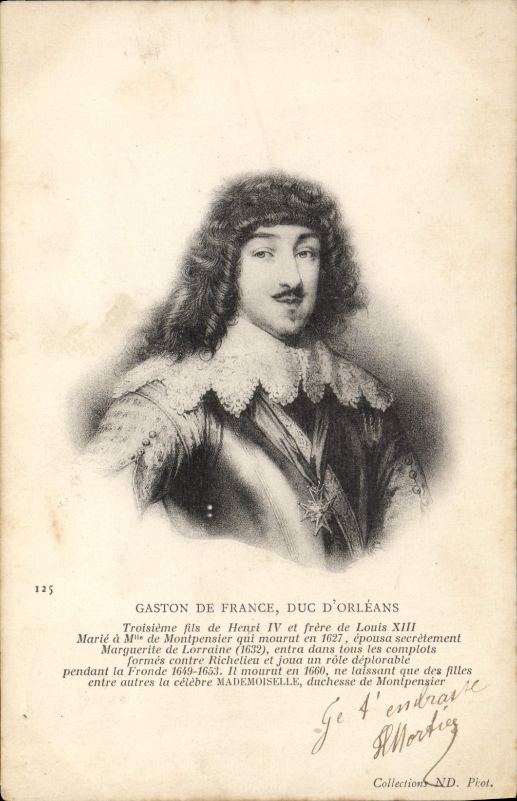 Gaston de France, duc d'Orléans — portrait gravé — Collections ND. Piot, n°125