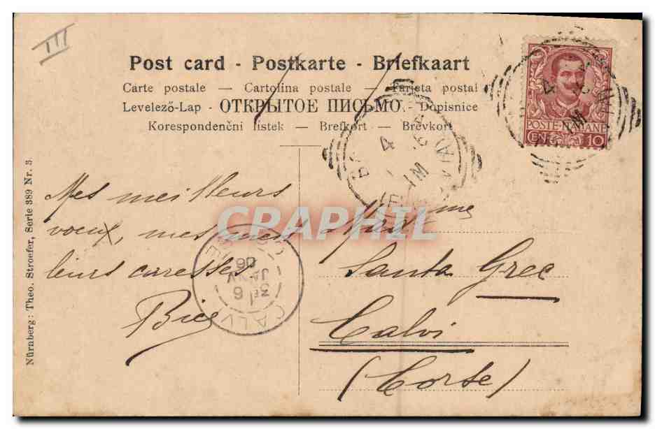 Cinq chiens de chasse — dessin — Nürnberg : Theo. Stroefor, Série 989 — Verso