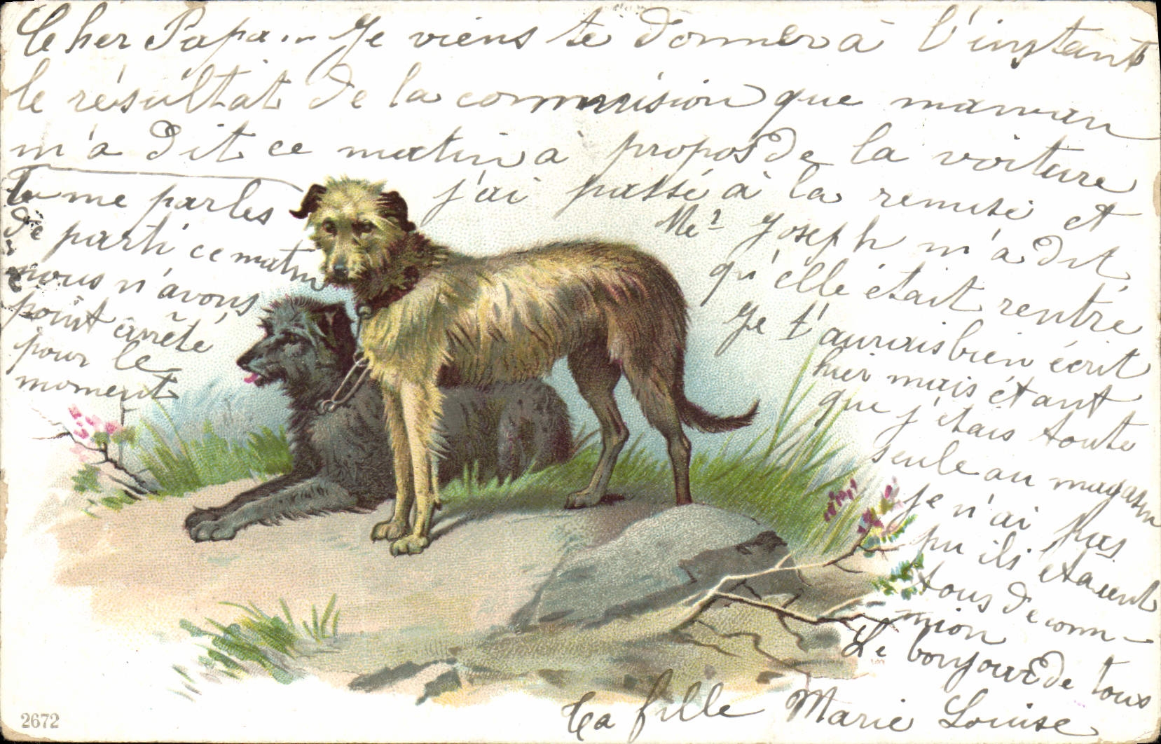 Deux chiens — scène de campagne — éditeur anonyme, n° 2672