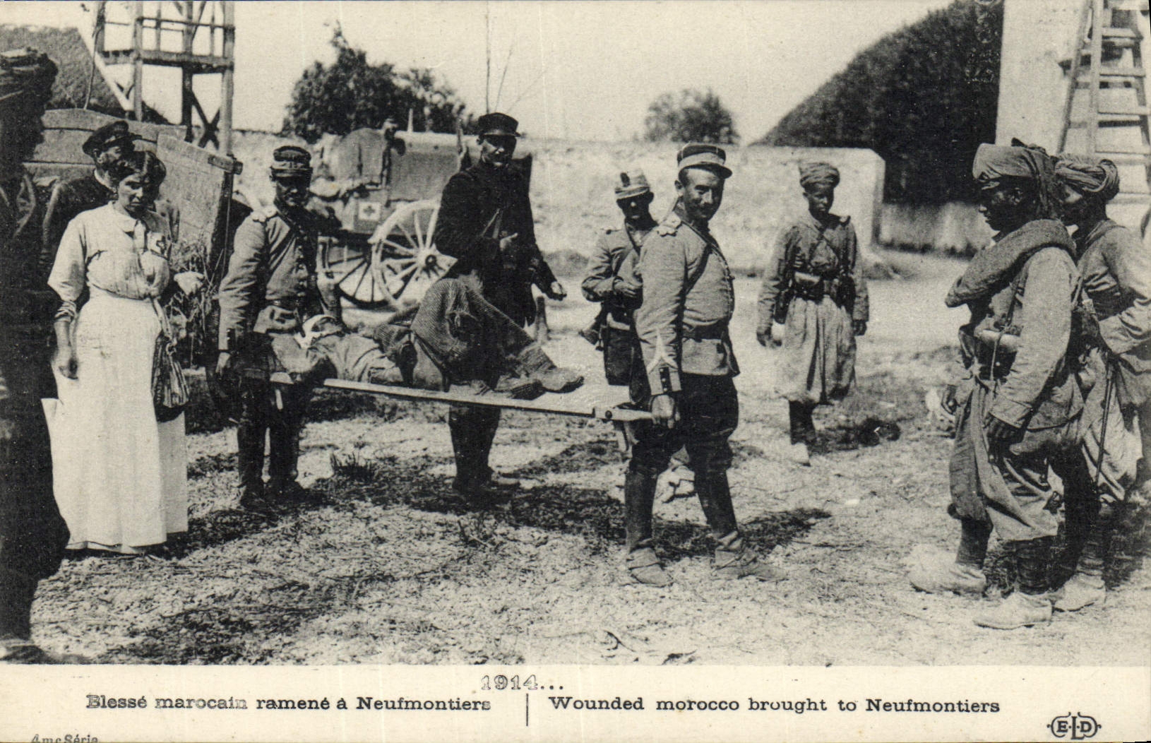 Blessé marocain ramené à Neufmontiers — 1914 — Édition E.P.D.