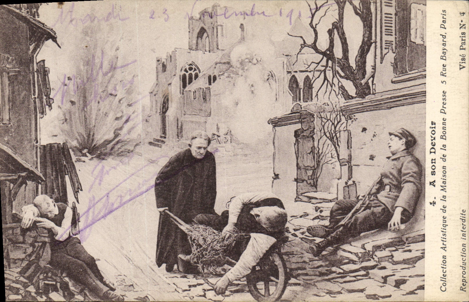 Scène de guerre à Paris — dévastation et soldats — Collection Artistique de la Maison de la Bonne Presse, Paris N°4