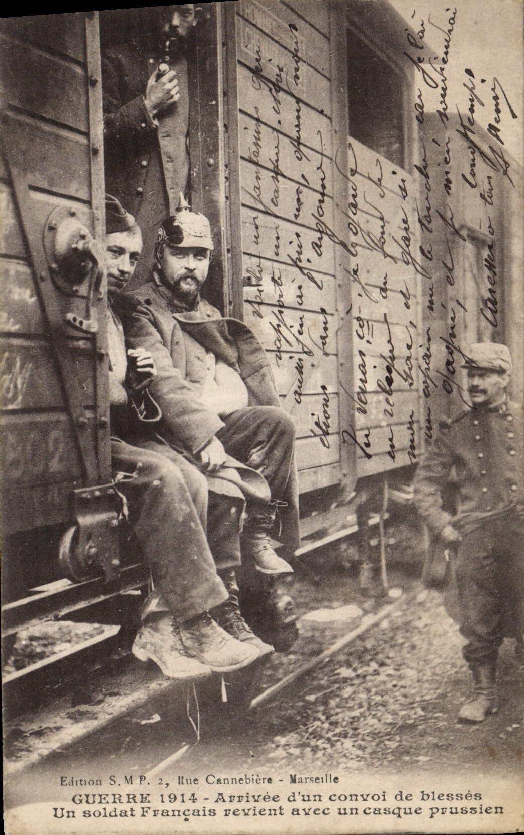 Arrivée d'un convoi de blessés — Guerre 1914 — Édition S.M.P., 2, rue Cannebière - Marseille
