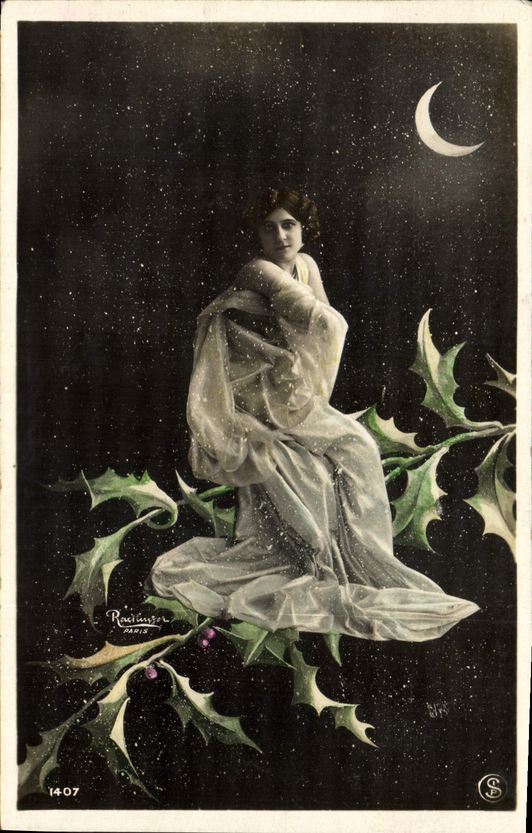 CPA Fantaisie Femme Lune