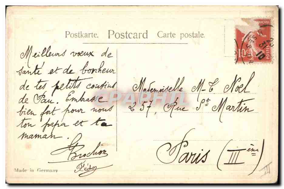 Fée sur croissant de lune — Bonne Année — Carte postale allemande — Verso