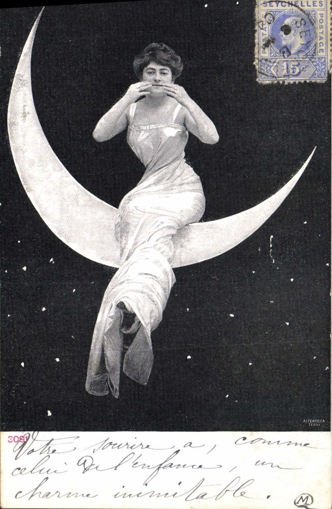 CPA Fantaisie Femme Lune 