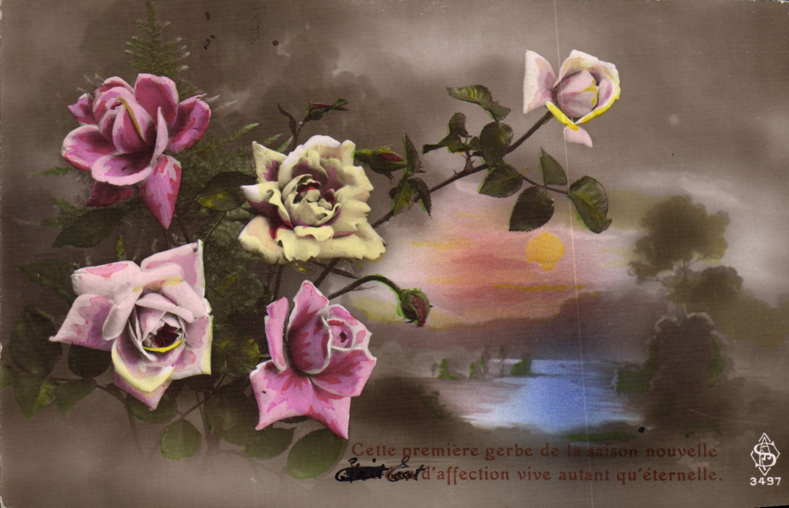 CPA Fantaisie Fleurs Lune 