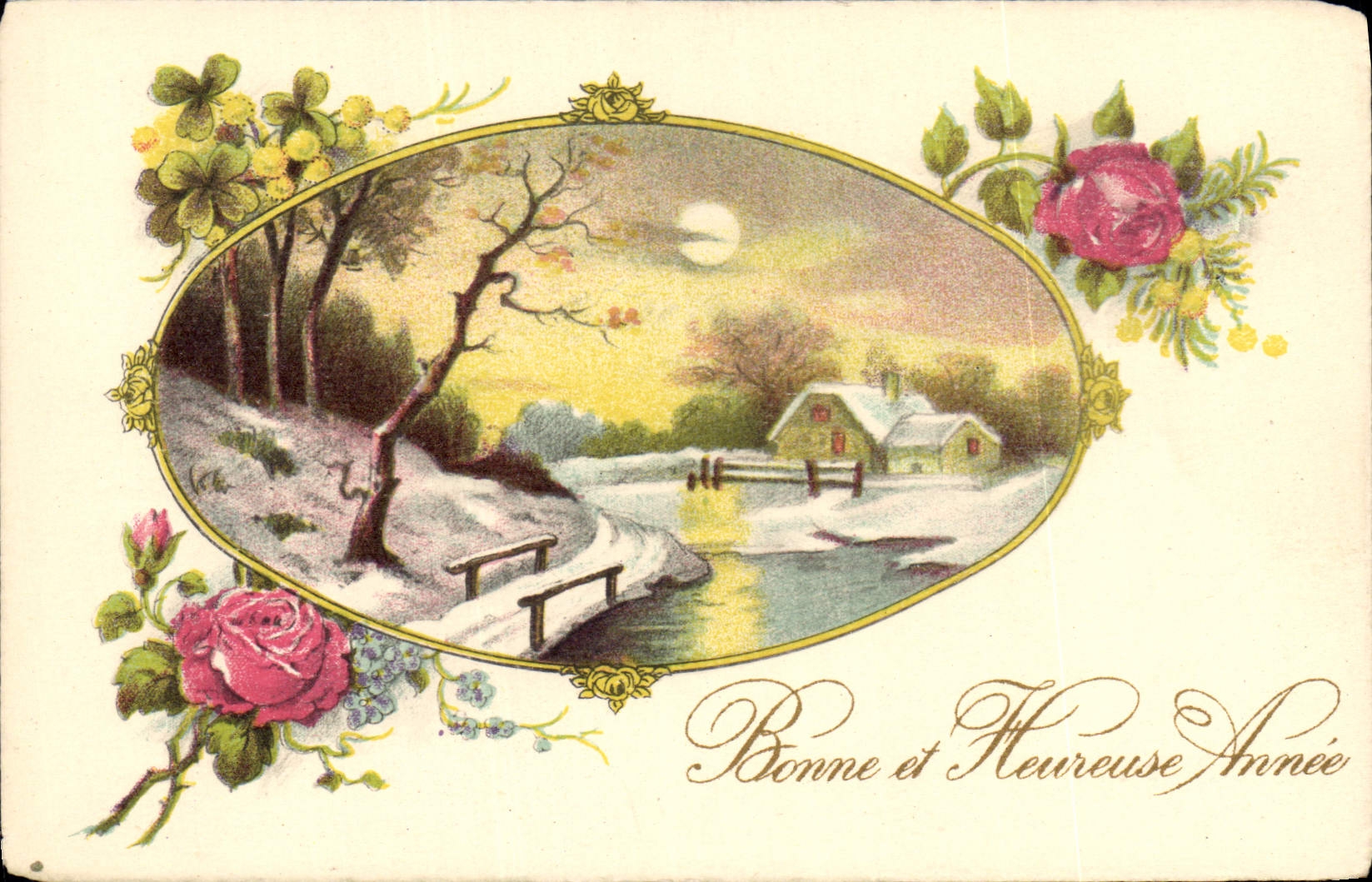 CPA Fantaisie Fleurs Lune 