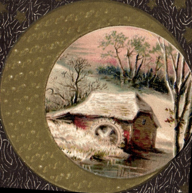 Moulin à eau enneigé — scène hivernale — éditeur non identifié, n° de série 1069