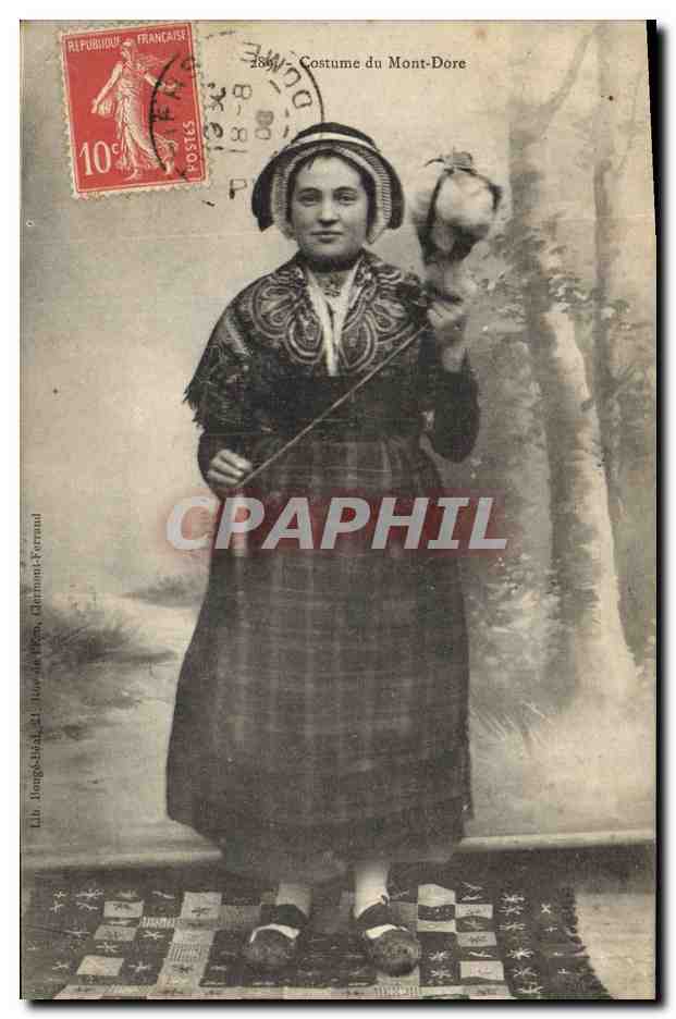 Costume du Mont-Dore — femme en tenue traditionnelle — Lib. H. Bong-Sabat, D. Roux, D. Bernard-Ferrand