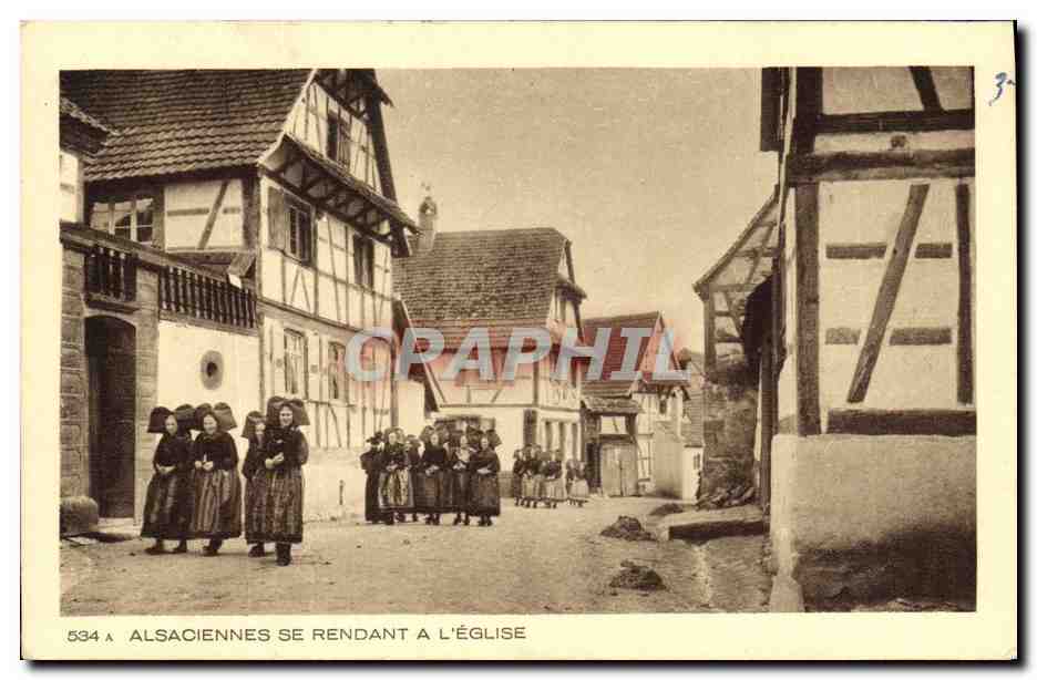 Alsaciennes se rendant à l'église — série 534A — éditeur Brahm & Cie, Strasbourg