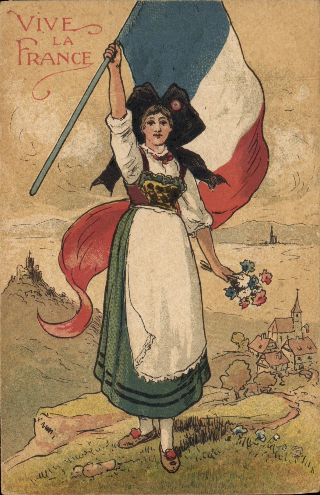 CPA Folklore Alsace Vive la France